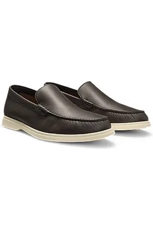 HUGO BOSS Tumbled-leather moccasins with logo detail