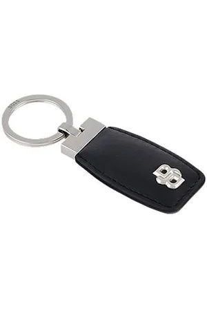 HUGO BOSS Leather key ring with chrome Double B monogram