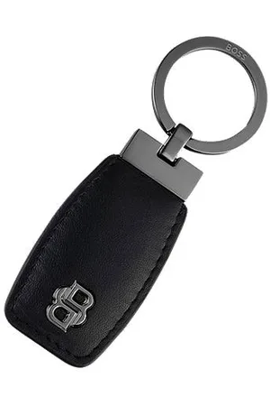 HUGO BOSS Leather key ring with gunmetal Double B monogram