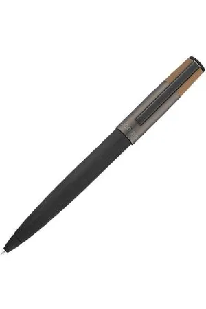HUGO BOSS Brushed ballpoint pen with camel-coloured trim