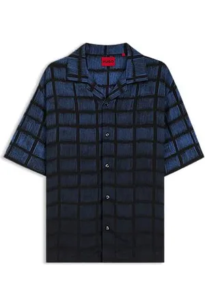 HUGO BOSS Oversized-fit shirt in square-print poplin