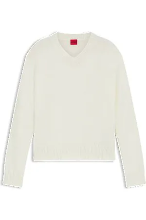 HUGO BOSS V-neck sweater in a wool blend with logo detail
