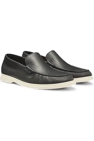 HUGO BOSS Tumbled-leather moccasins with logo detail