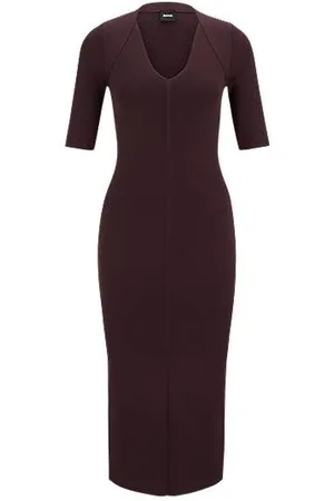HUGO BOSS V-neck knitted dress with cropped sleeves