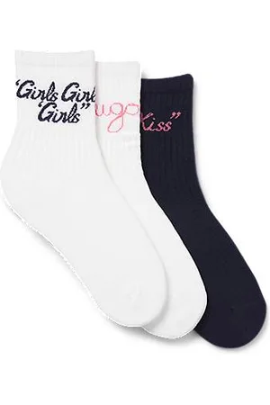 HUGO BOSS Three-pack of short-length ribbed socks with slogans