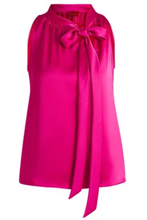 HUGO BOSS Sleeveless blouse in satin with tie neck