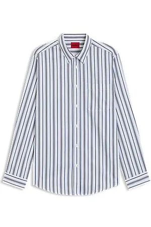 HUGO BOSS Oversized-fit shirt in striped cotton poplin