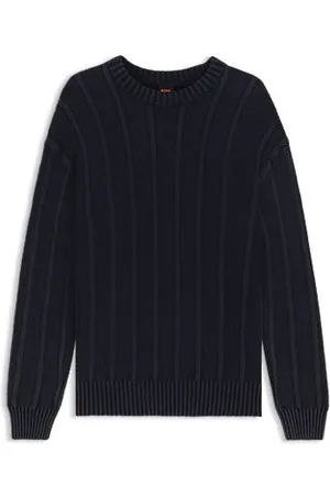 HUGO BOSS Cotton sweater with rib and ricecorn structures
