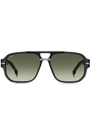 HUGO BOSS Grey-acetate sunglasses with patterned accents