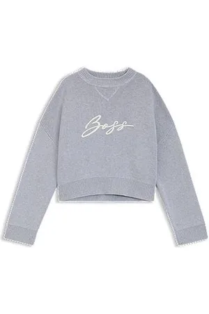 HUGO BOSS Cropped sweater in cotton with embroidered script logo