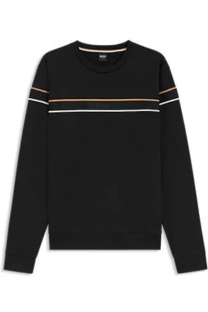 HUGO BOSS Cotton-terry sweatshirt with signature stripe