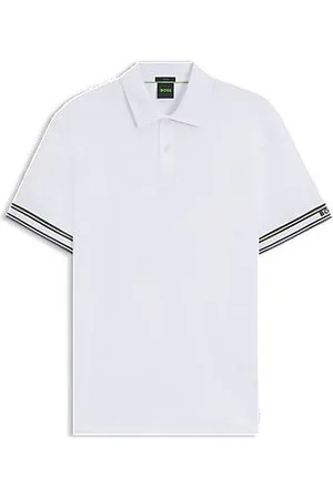 HUGO BOSS Slim-fit polo shirt in cotton with striped cuffs