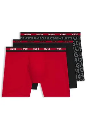 HUGO BOSS Three-pack of stretch-cotton boxer briefs with logo waistbands