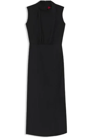 HUGO BOSS Long-length dress in crepe with draped mock neckline