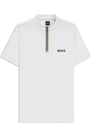 HUGO BOSS Active zip-neck T-shirt in stretch-mesh jersey