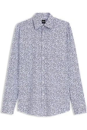 HUGO BOSS Slim-fit shirt in floral-print stretch-cotton poplin