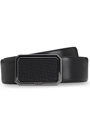 HUGO BOSS Italian-leather belt with plaque monogram buckle
