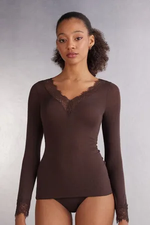 intimissimi Dlouhé Ultralehké Tričko z Modalu a Kašmíru s Krajkou Žena