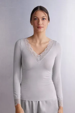 intimissimi Dlouhé Ultralehké Tričko z Modalu a Kašmíru s Krajkou Žena