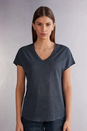 intimissimi Lněný Top s Krátkým Rukávem a Výstřihem do V Žena