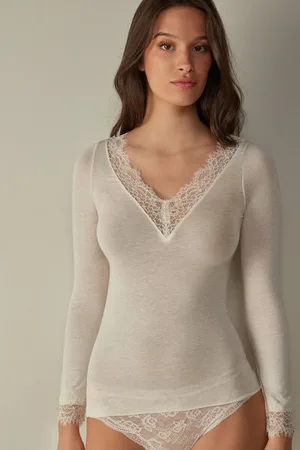 intimissimi Dlouhé Ultralehké Tričko z Modalu a Kašmíru s Krajkou Žena
