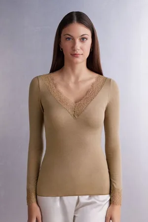 intimissimi Dlouhé Ultralehké Tričko z Modalu a Kašmíru s Krajkou Žena