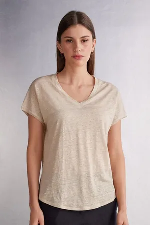 intimissimi Lněný Top s Krátkým Rukávem a Výstřihem do V Žena