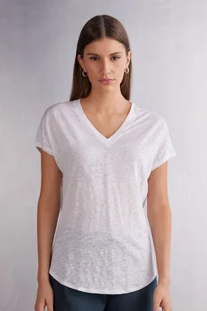 intimissimi Lněný Top s Krátkým Rukávem a Výstřihem do V Žena