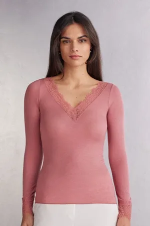 intimissimi Dlouhé Ultralehké Tričko z Modalu a Kašmíru s Krajkou Žena