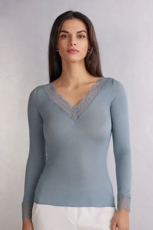 intimissimi Dlouhé Ultralehké Tričko z Modalu a Kašmíru s Krajkou Žena