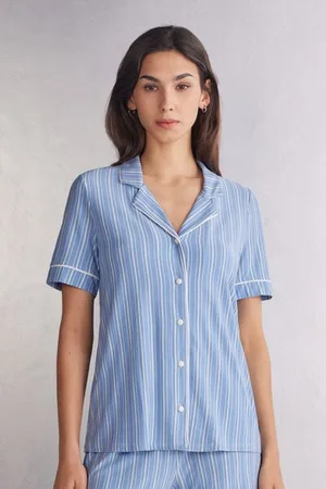 intimissimi Modalový Propínací Top s Krátkým Rukávem Oxford Stripes Žena