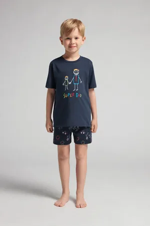 intimissimi Chlapecké Krátké Bavlněné Pyžamo s Nápisem Super Dad Chlapec