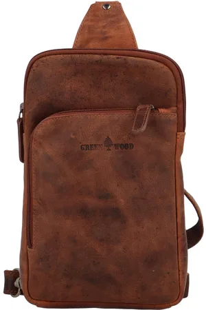 Green wood Kožený crossbody batůžek světle hnědý - Awelaos 2