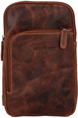 Green wood Kožený crossbody batůžek hnědý - Awelaos