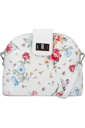 Delami Dámská kožená crossbody kabelka bílá/květy - Brokyllon