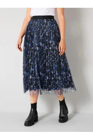 Sara Lindholm Plisovaná sukně se vzorovanou mesh vsadkou Modrá/Multicolor