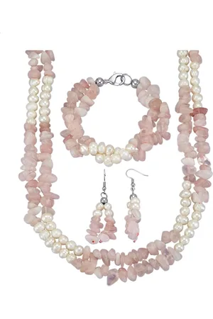 KLiNGEL 3-d. set šperků s růženínem a bílými sladkovodními kultivovanými perlami Růžová