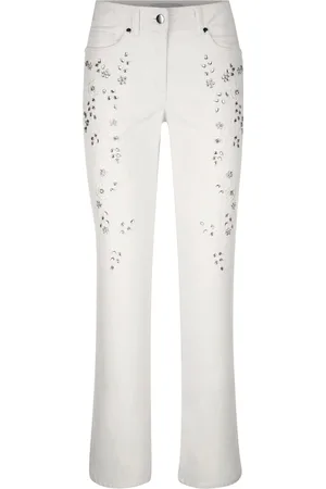AMY VERMONT Ženy Bootcut - Bootcut džíny s výšivkou a kamínky Bílá