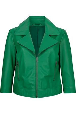 ALBA MODA Ženy Kožené bundy - Kožená bunda s fazónkovým límcem Zelená