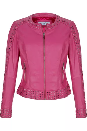 AMY VERMONT Ženy Kožené bundy - Kožená bunda s efektními ozdobným zaplétáním Pink