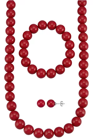 KLiNGEL Ženy Náramky - 3-d. set šperků s perlami s lasturovým jádrem Červená