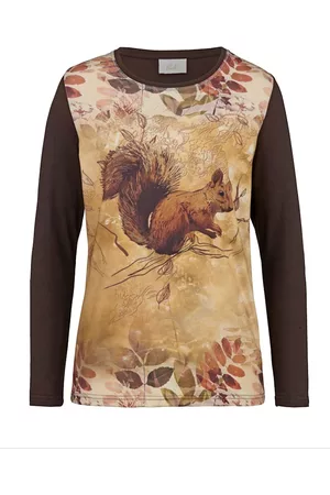 Paola Maria Ženy S dlouhým rukávem - Tričko s roztomilým motivem veverky Čokoládová/Okrová