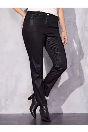 Miamoda Ženy Úzké nohavice - Kalhoty v mírně lesklé kvalitě Černá