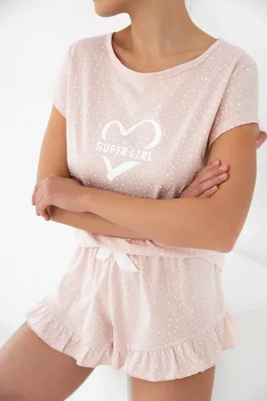 Sensis Pudrové krátké pyžamo Super Girl kr/r S-XL
