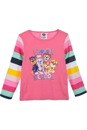 Paw Patrol Růžové dívčí tričko s barevnými pruhovanými rukávy