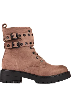 SHELOVET Hnědé šněrovací kotníkové boty s přezkami K22007A-8TA