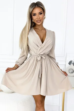 Numoco Světle béžové mini šaty s výstřihem BINDY 339-4 beige