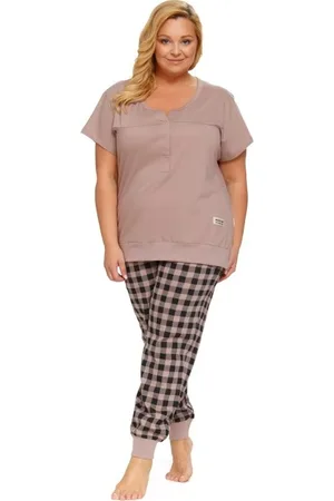 Doctor Nap Dámské béžové pyžamo s károvanými kalhotami