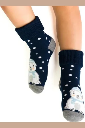 Steven Tmavě modré dětské vánoční ponožky s medvídkem Art.154 IZ046, NAVY BLUE