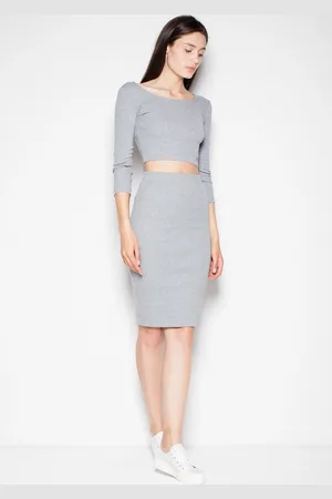 Venaton Dámský set top s širokým výstřihem + sukně VT032 Grey